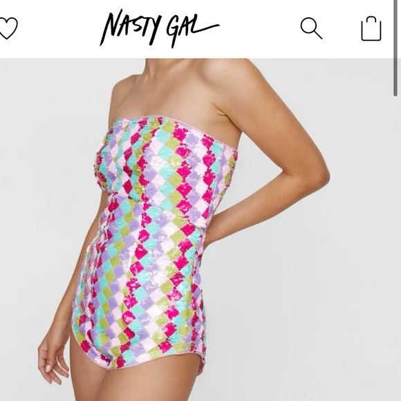 Nasty Gal Premium Diamond Sequin Bandeau Romper - Picture 2 of 3
